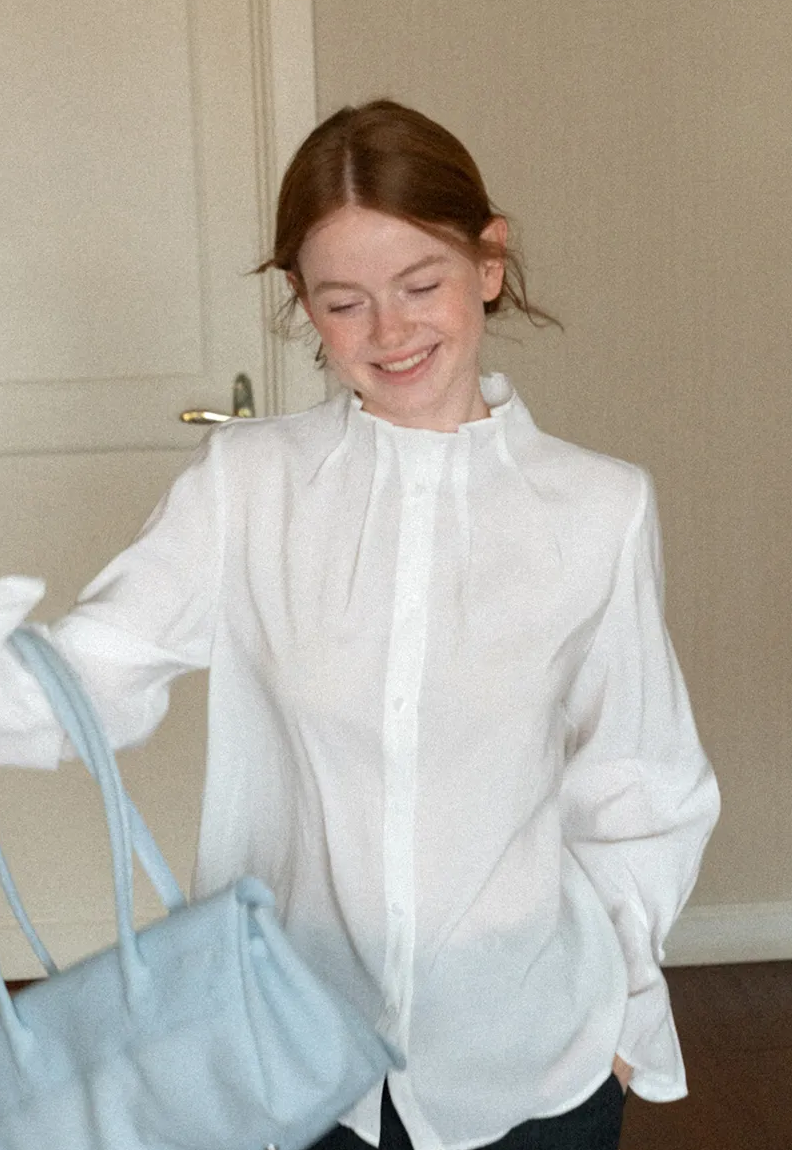 High Collar Long Sleeve Button Up Shirt