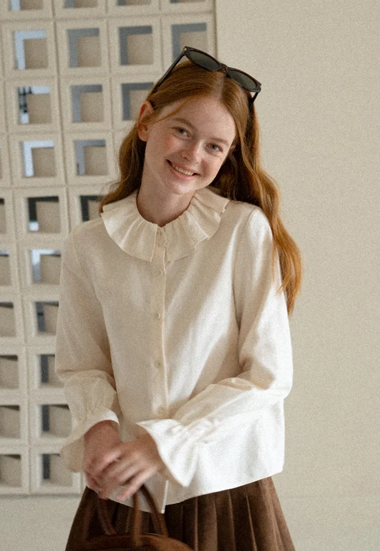 Ruffled Collar Button Front Long Sleeve Shirt