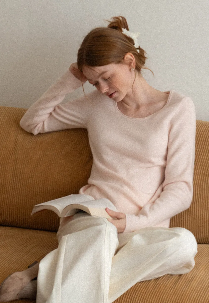 Soft Cashmere Blend Round Neck Long Sleeve Knit Sweater