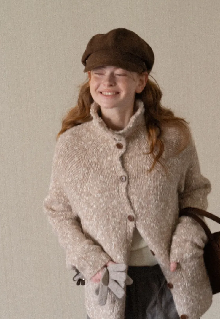 High Collar Button Front Knit Sweater