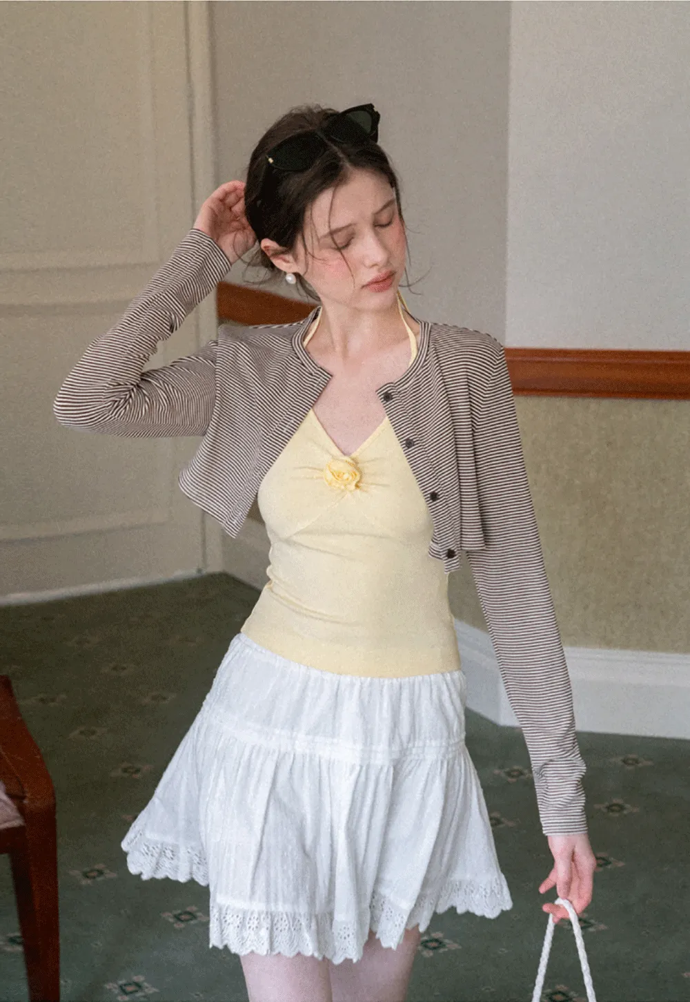 Striped cardigan with buttons and V neck tank top