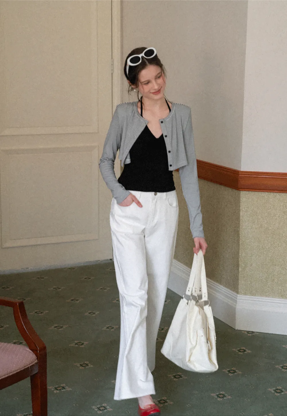 Striped cardigan with buttons and V neck tank top