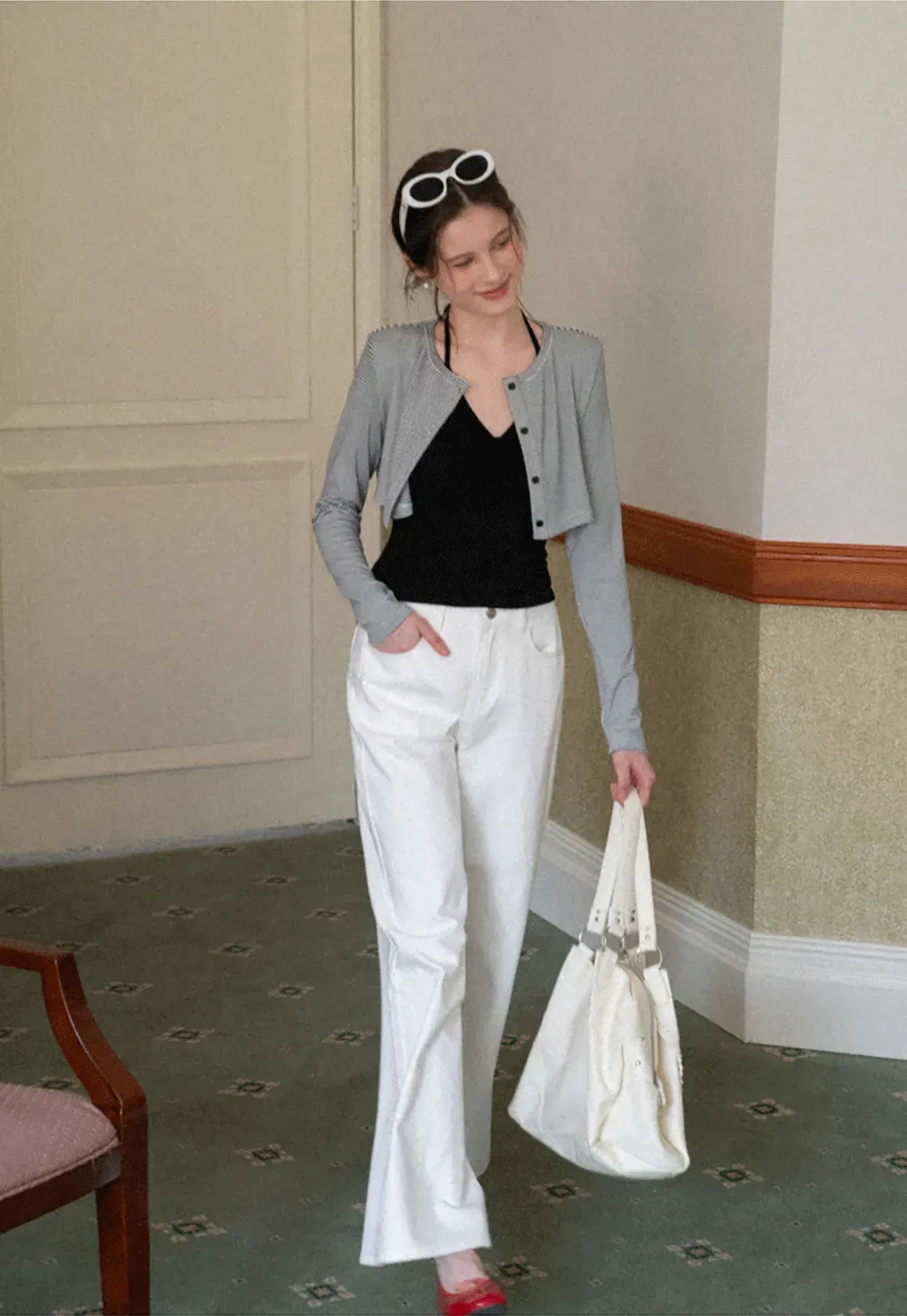 Striped cardigan with buttons and V neck tank top