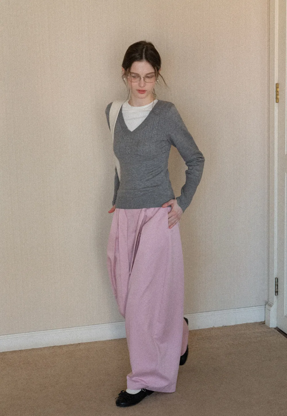 V Neck Long Sleeve Knit Sweater