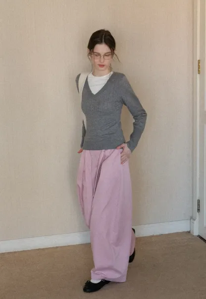 V Neck Long Sleeve Knit Sweater