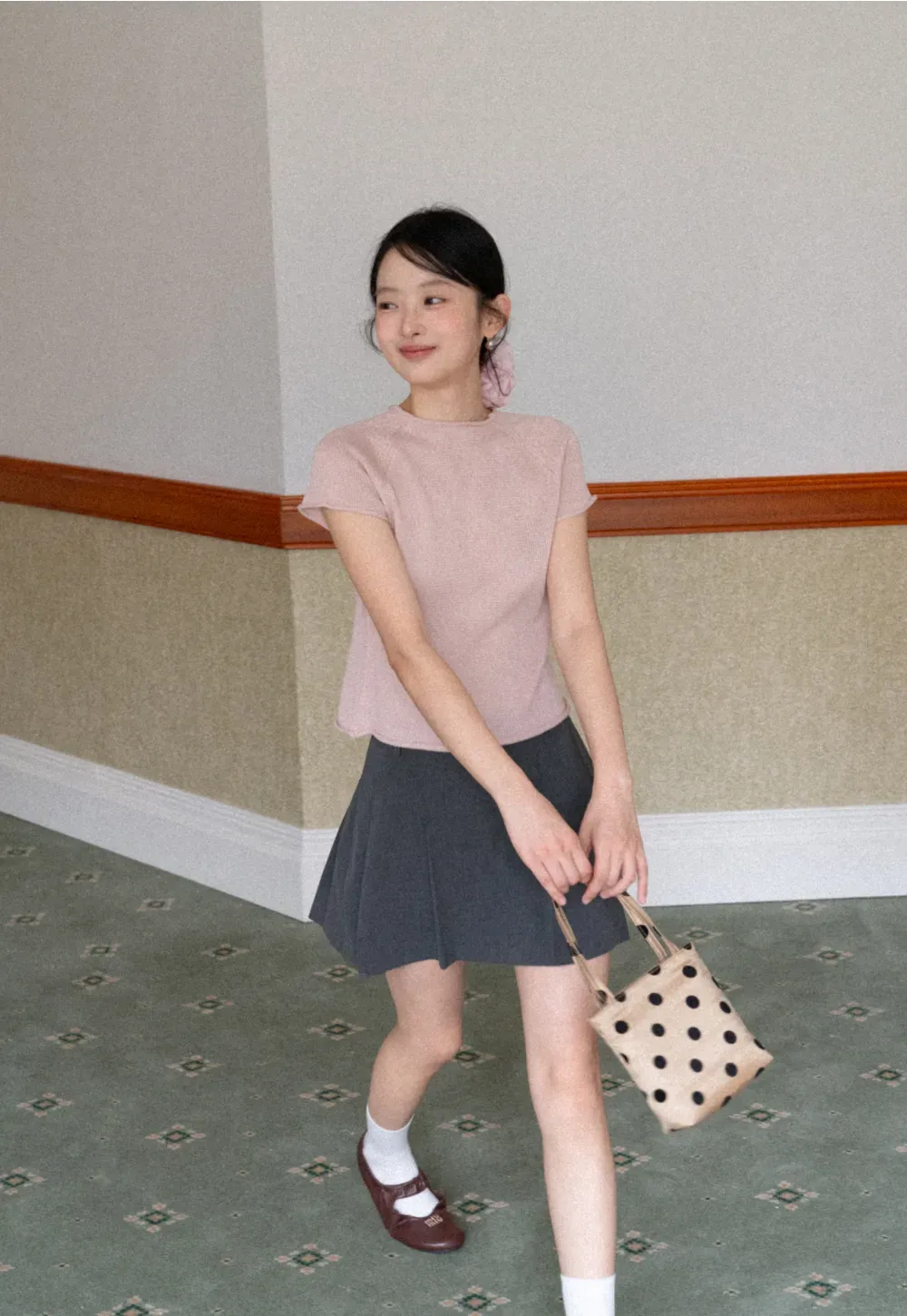 Short Sleeve Ribbed Knit Top with Raglan Sleeves