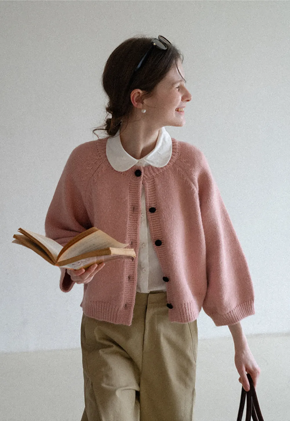 Soft knit cardigan with button front and relaxed fit