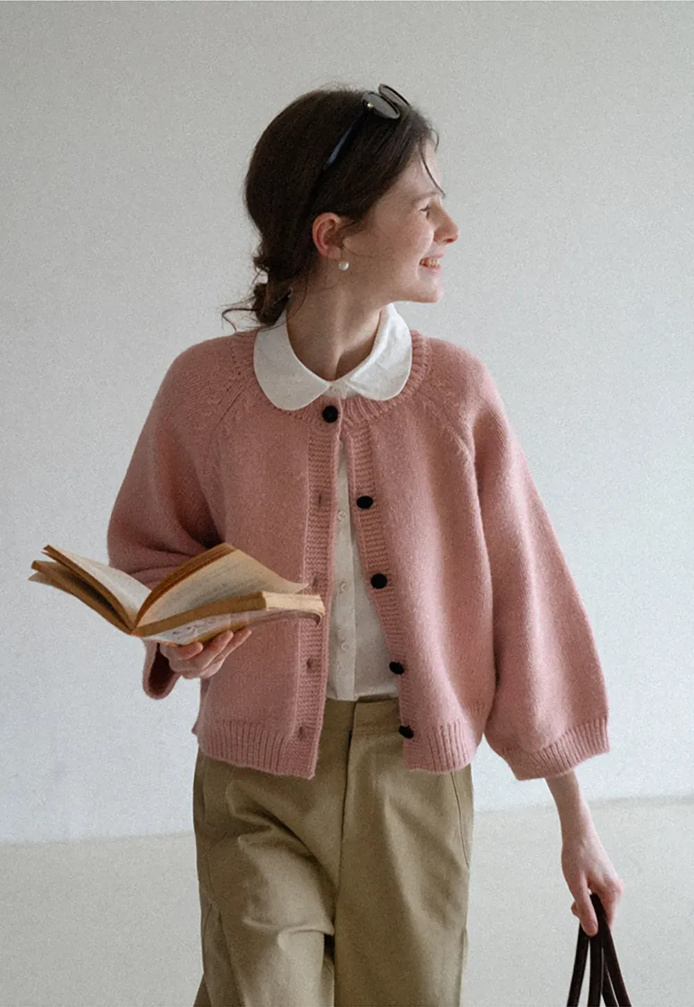 Soft knit cardigan with button front and relaxed fit