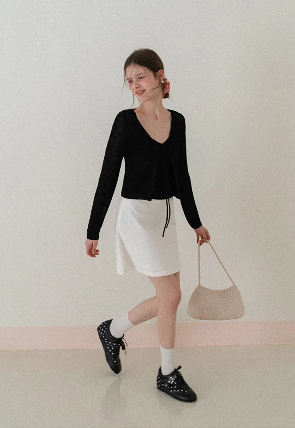 V Neck Long Sleeve Knit Cardigan with Front Tie