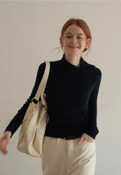 Turtleneck Sweater Long Sleeve Knitwear Women's Fitted Top