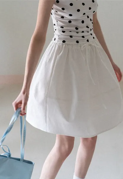A-line skirt with drawstring waist and layered hem