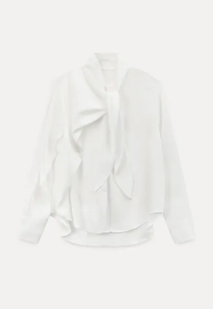 Ribbed Long Sleeve Shirt with Tie Neck Detail