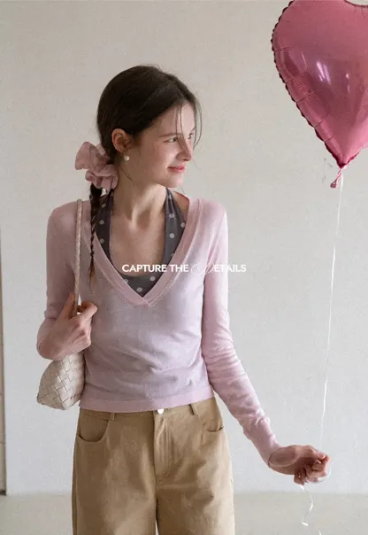 Woolen Knit Sweater and Polka Dot Tank Top