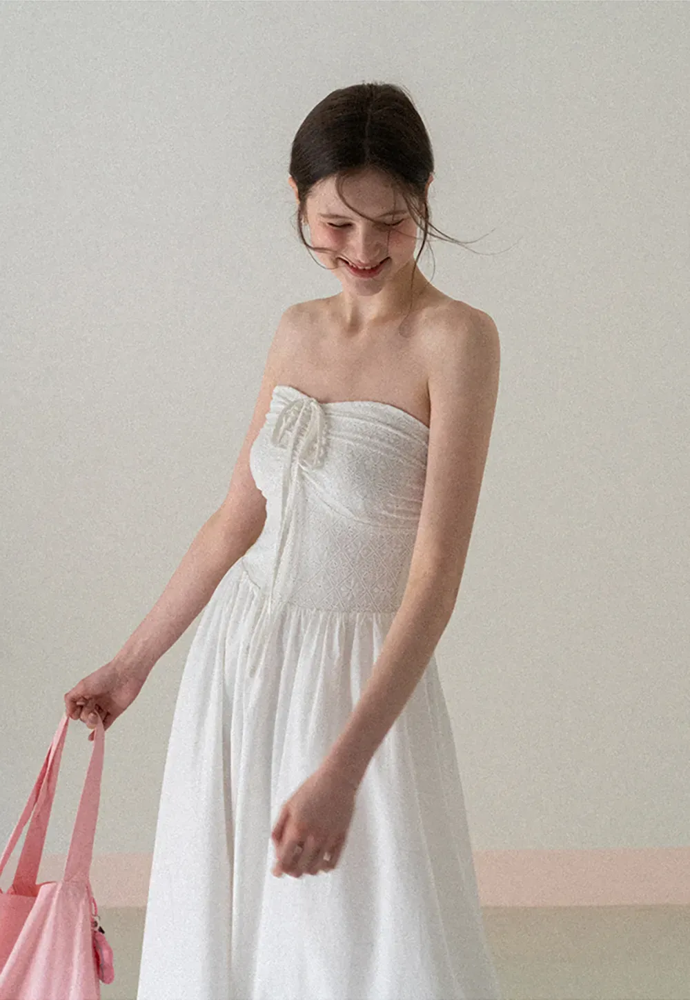 Strapless Maxi Dress with Front Bow Detail