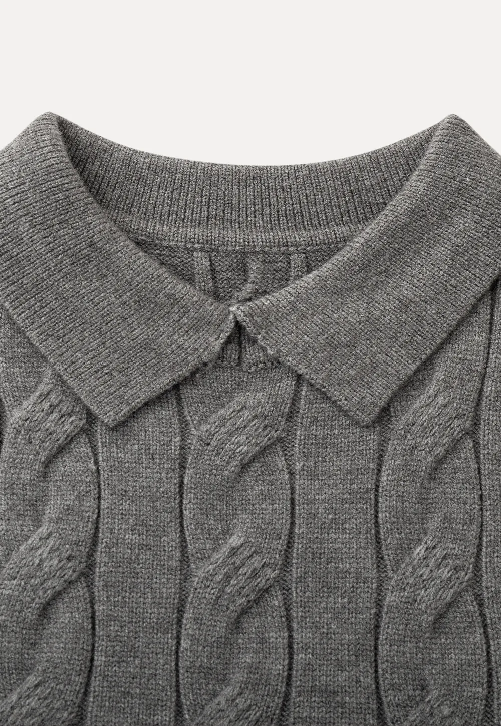 Cable Knit Crop Sweater with Collar