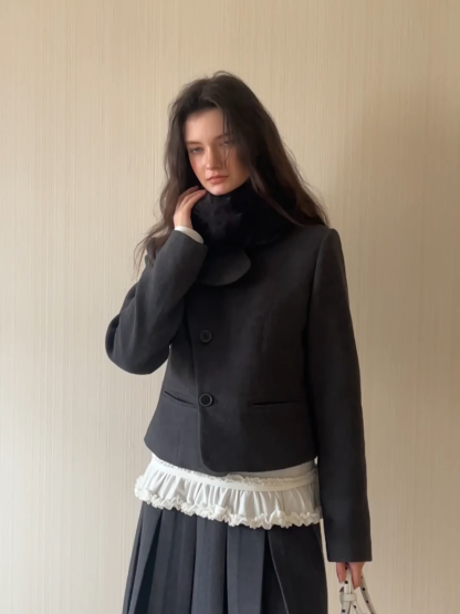 Women Vintage Blazer and Pleated Skirt Two Piece Set