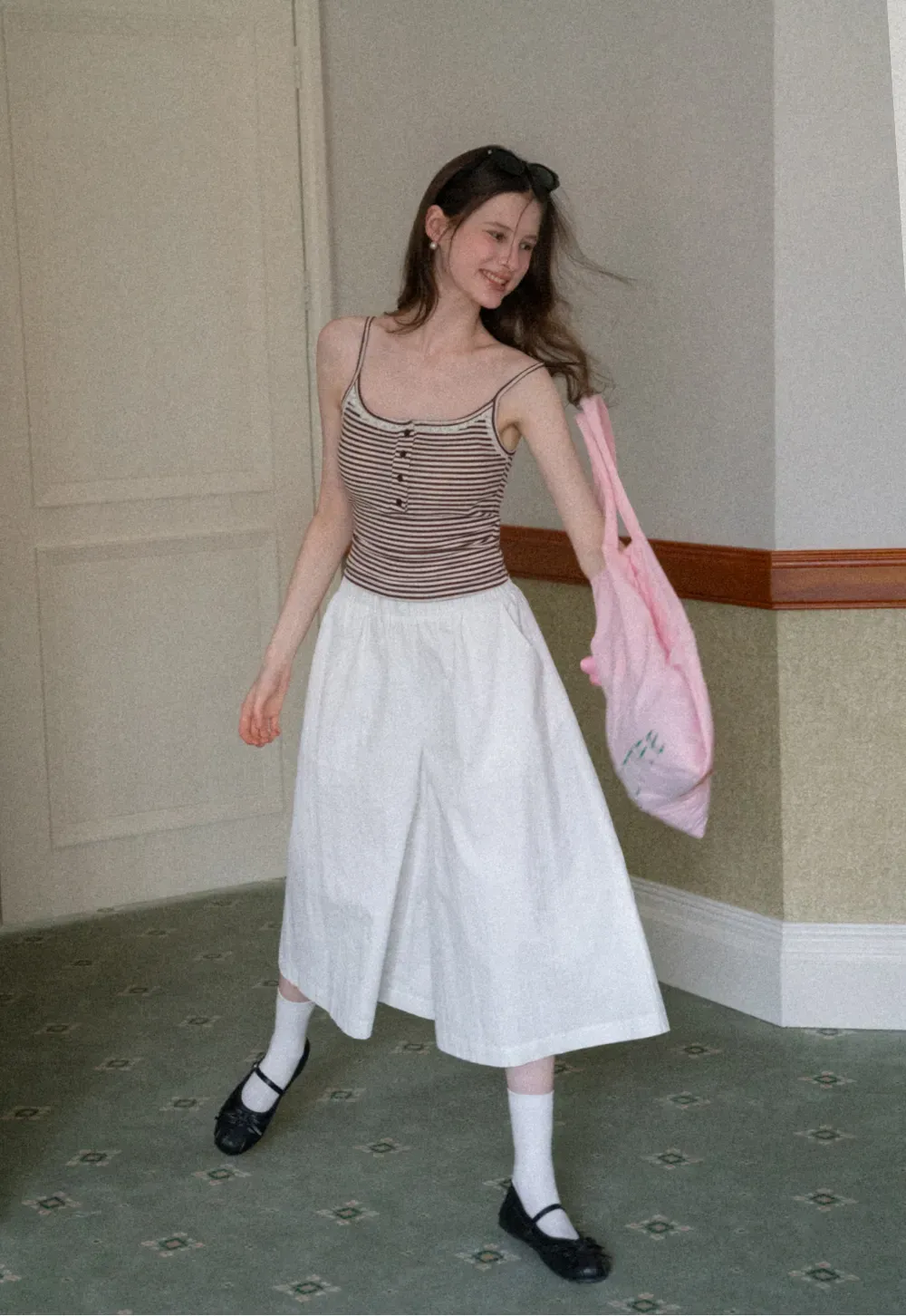 Wide Leg Cropped Casual Pants with Elastic Waist