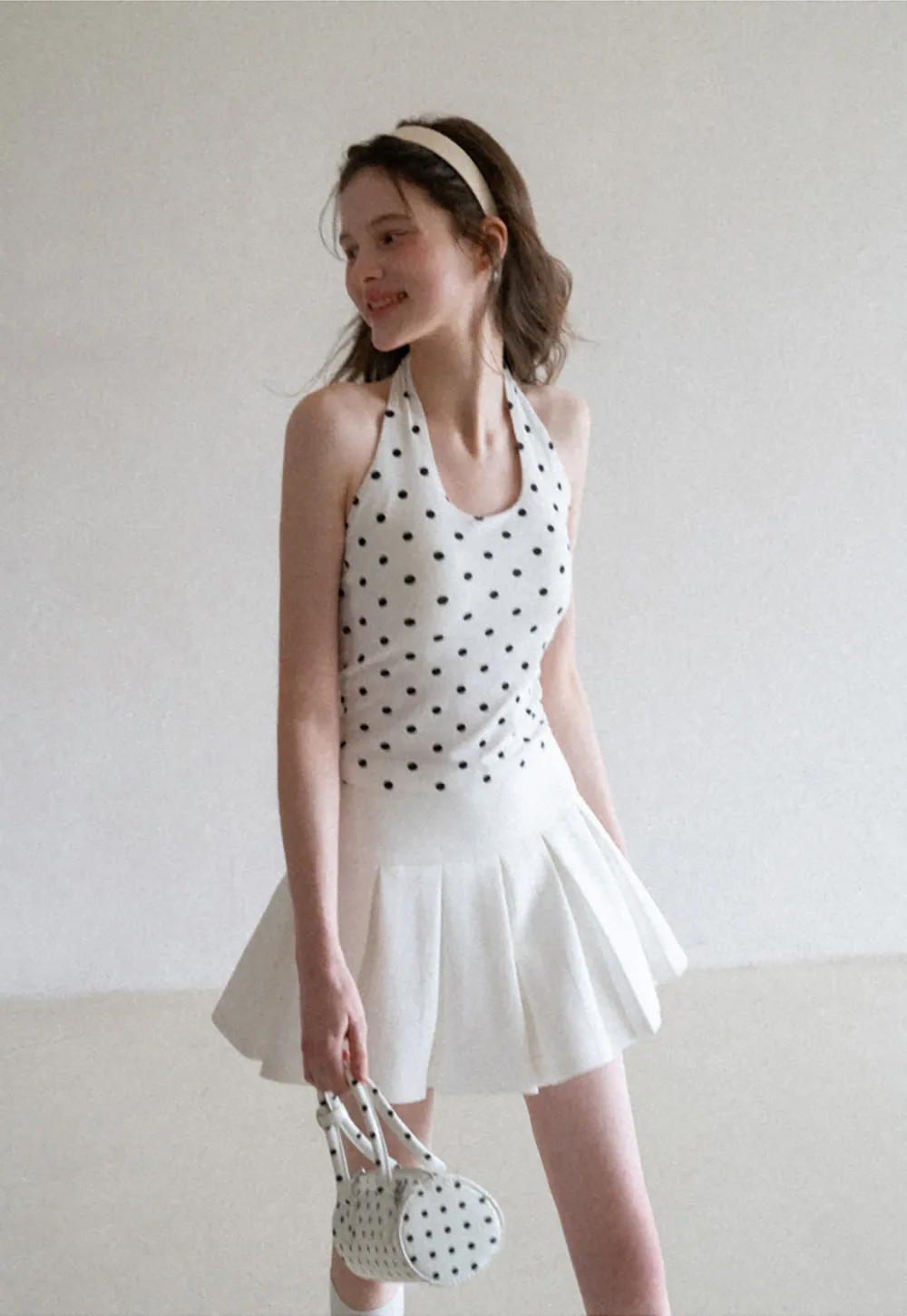 Woolen Knit Sweater and Polka Dot Tank Top