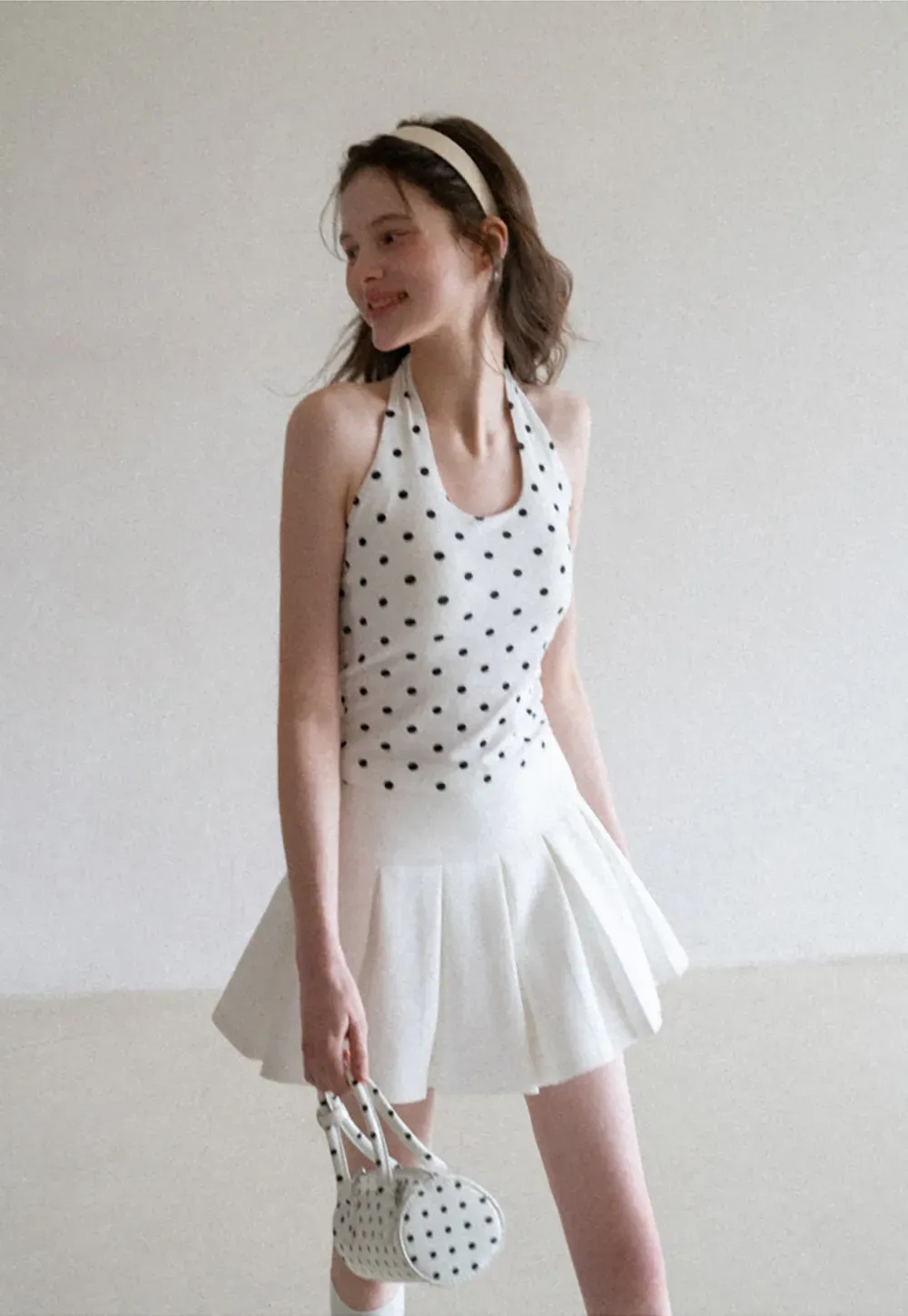 Woolen Knit Sweater and Polka Dot Tank Top