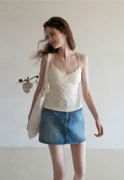 Lace Trimmed Camisole with Thin Straps