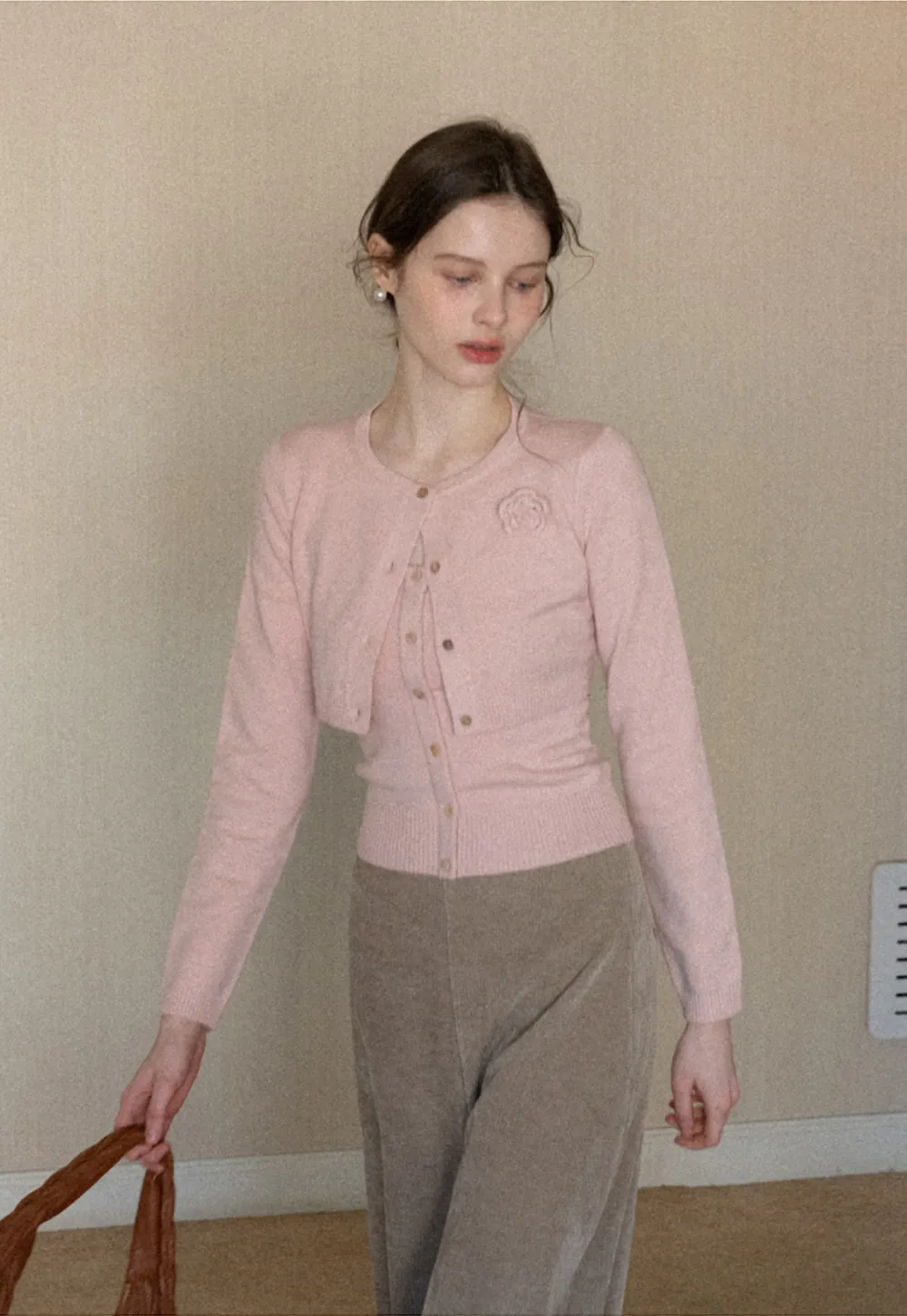 Elegant Knit Cardigan with Button Detail and Tank Top Set