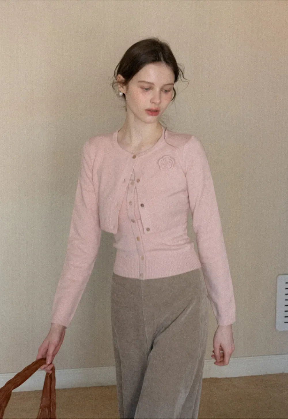 Elegant Knit Cardigan with Button Detail and Tank Top Set