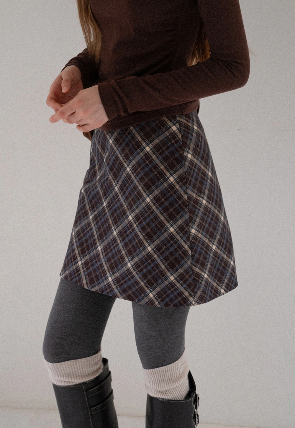 Women Vintage Check Short Skirt