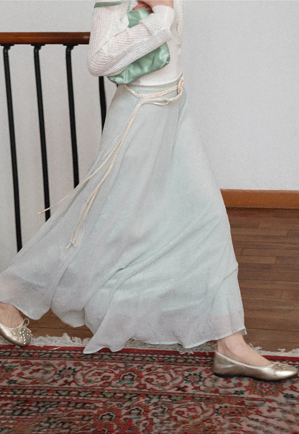 Flowy Maxi Skirt with Lace Trim and Drawstring Waist