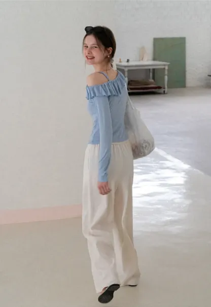 Wide Leg Drawstring Casual Pants