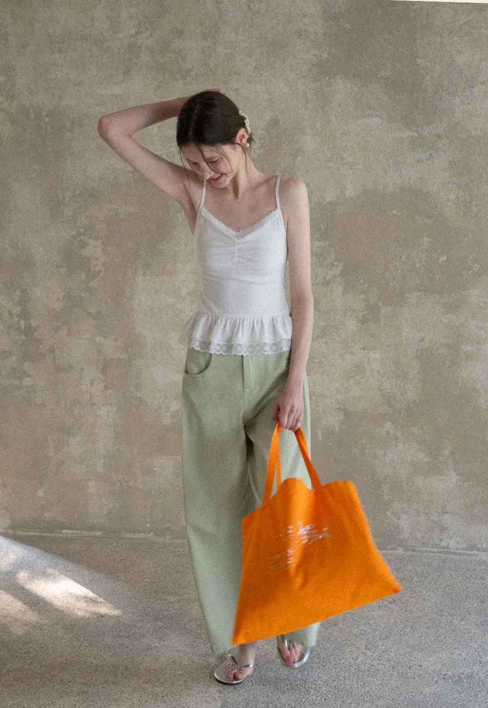 Lace Trimmed Peplum Tank Top with Thin Straps