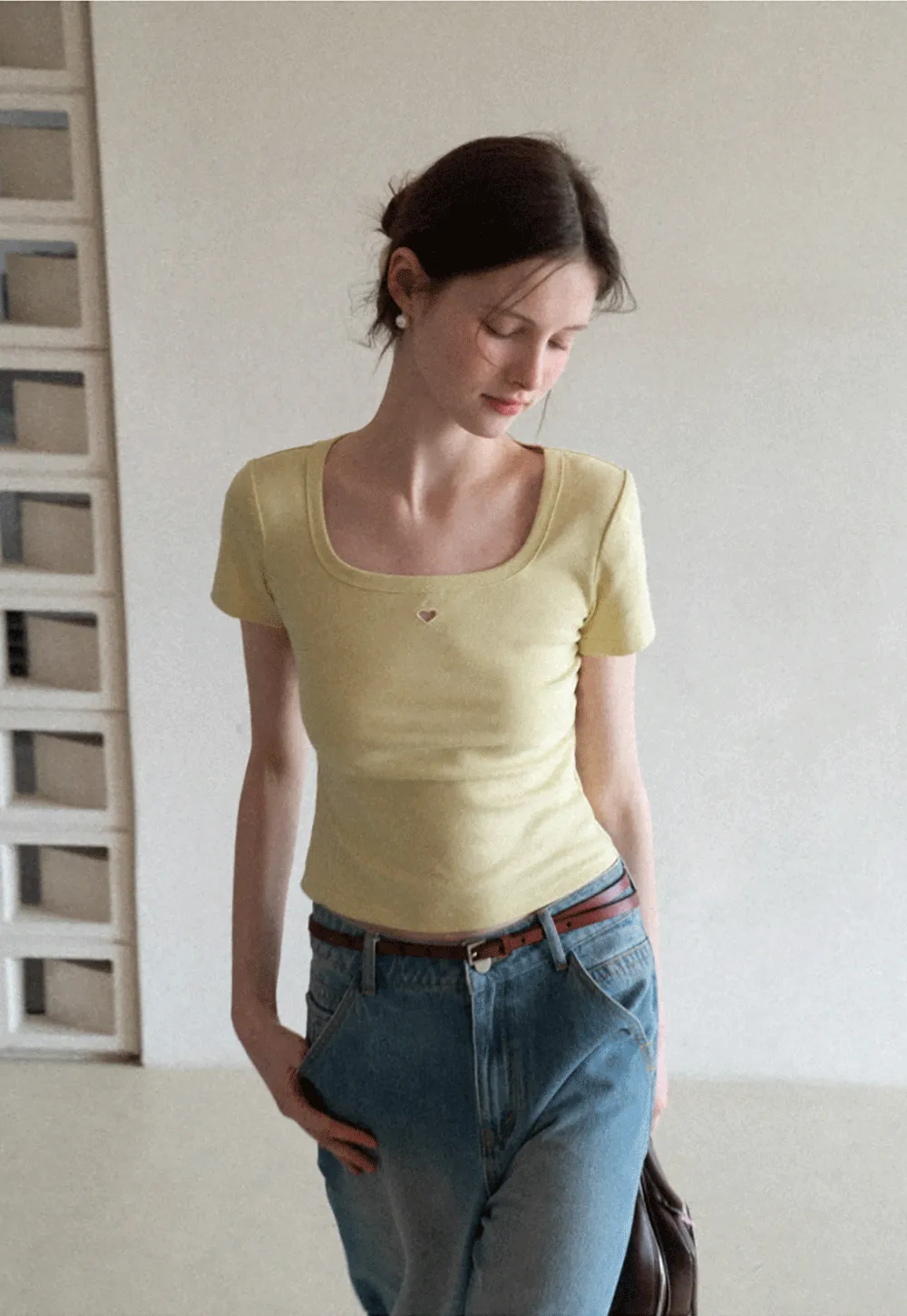 Short Sleeve Crop Top with Square Neckline