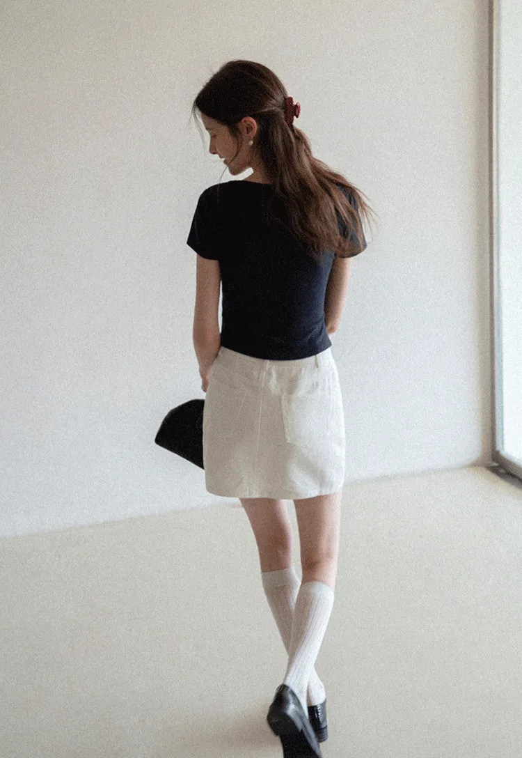 Short Sleeve Crop Top with Square Neckline