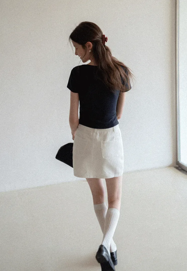 Short Sleeve Crop Top with Square Neckline