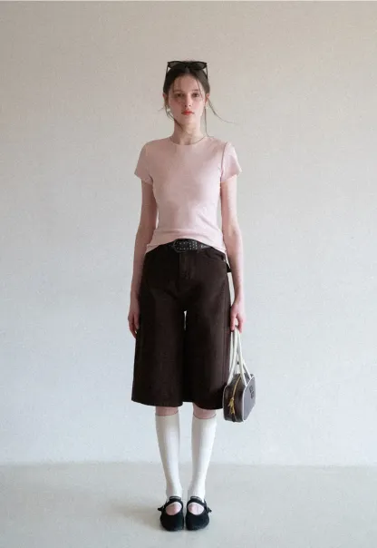 Wide Leg Denim Shorts with Belt and Back Pockets