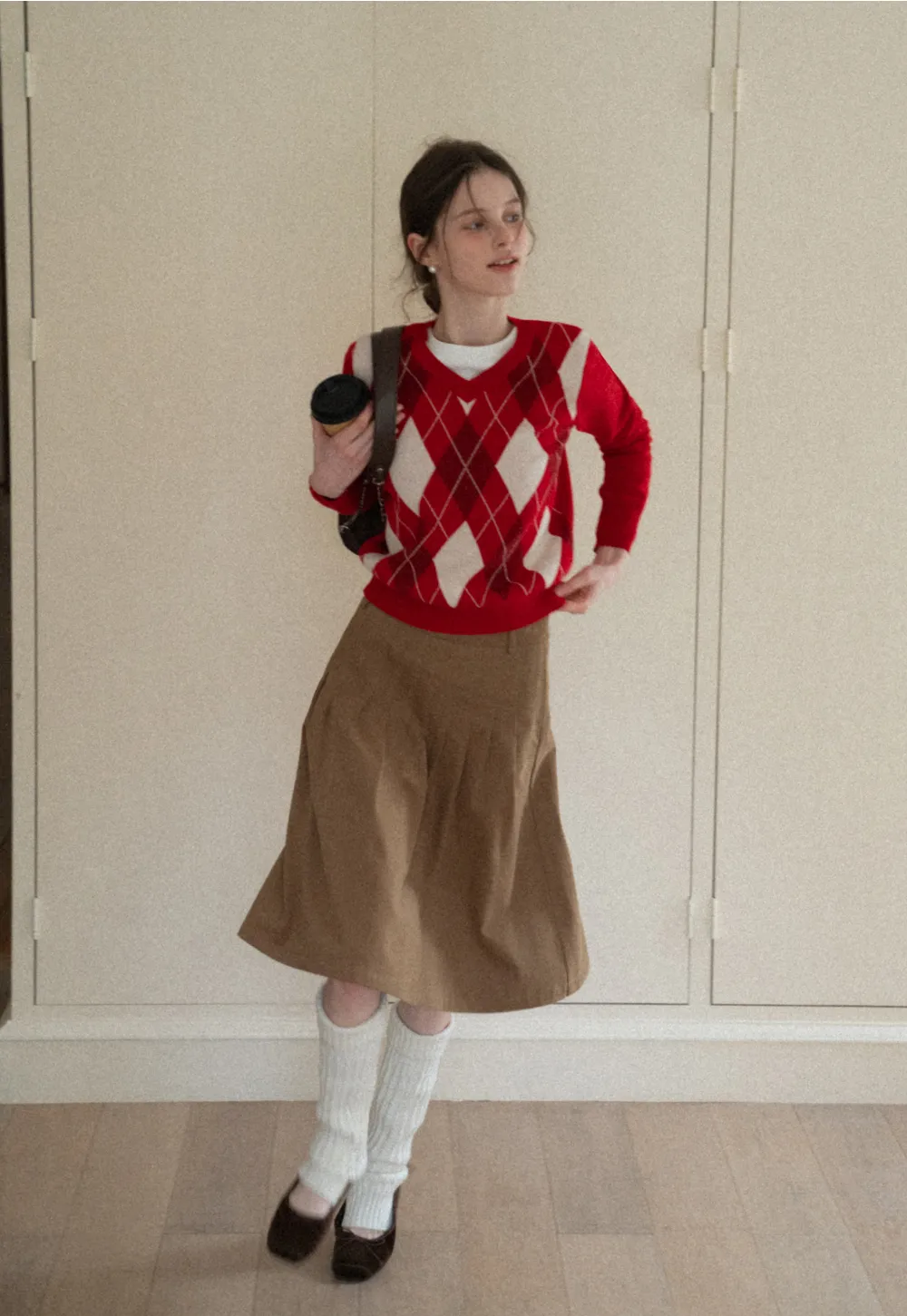 Red Knit Sweater with Shoulder Details