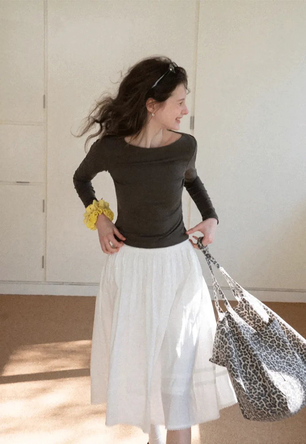 long sleeve boat neck slim fit top