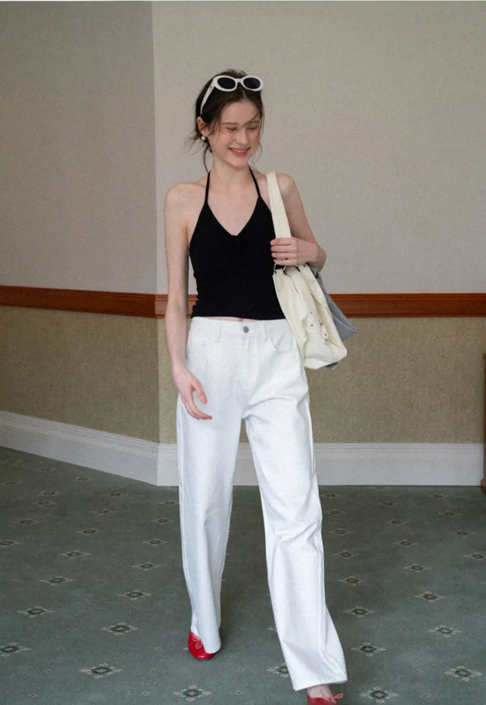 Wide leg high waist denim pants