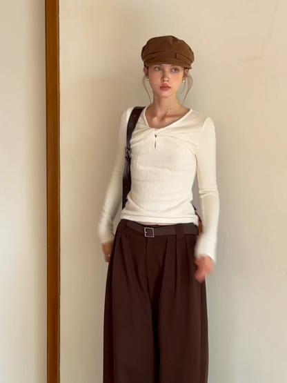 Women Soft Fluffy Knit Top Twist Front Long Sleeve