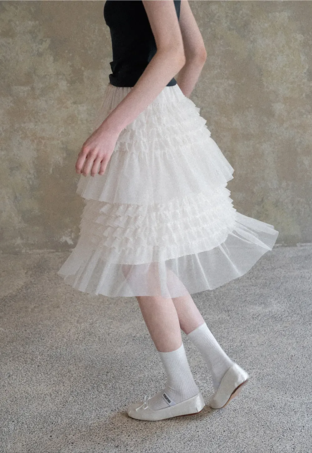 Tiered Ruffled Sheer Skirt with Drawstring Waist