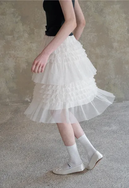 Tiered Ruffled Sheer Skirt with Drawstring Waist