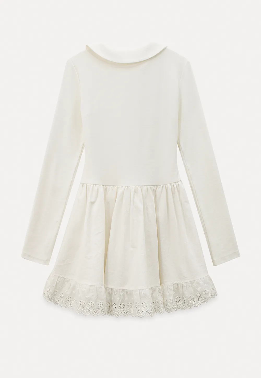 Elegant Long Sleeve Dress with Lace Trim and Flared Skirt