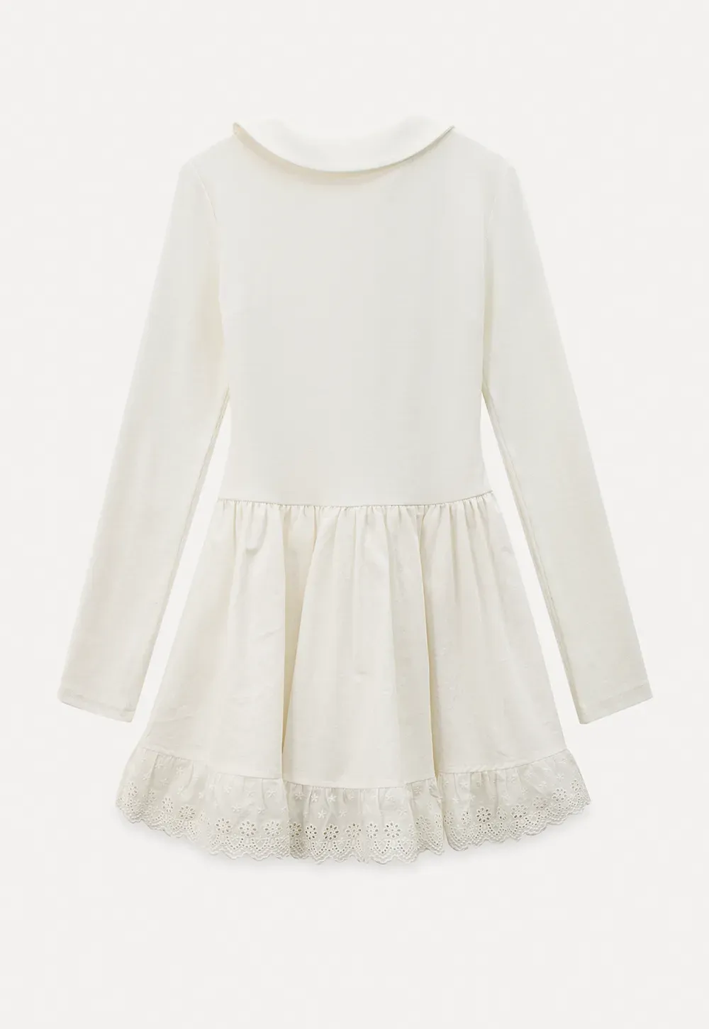 Elegant Long Sleeve Dress with Lace Trim and Flared Skirt