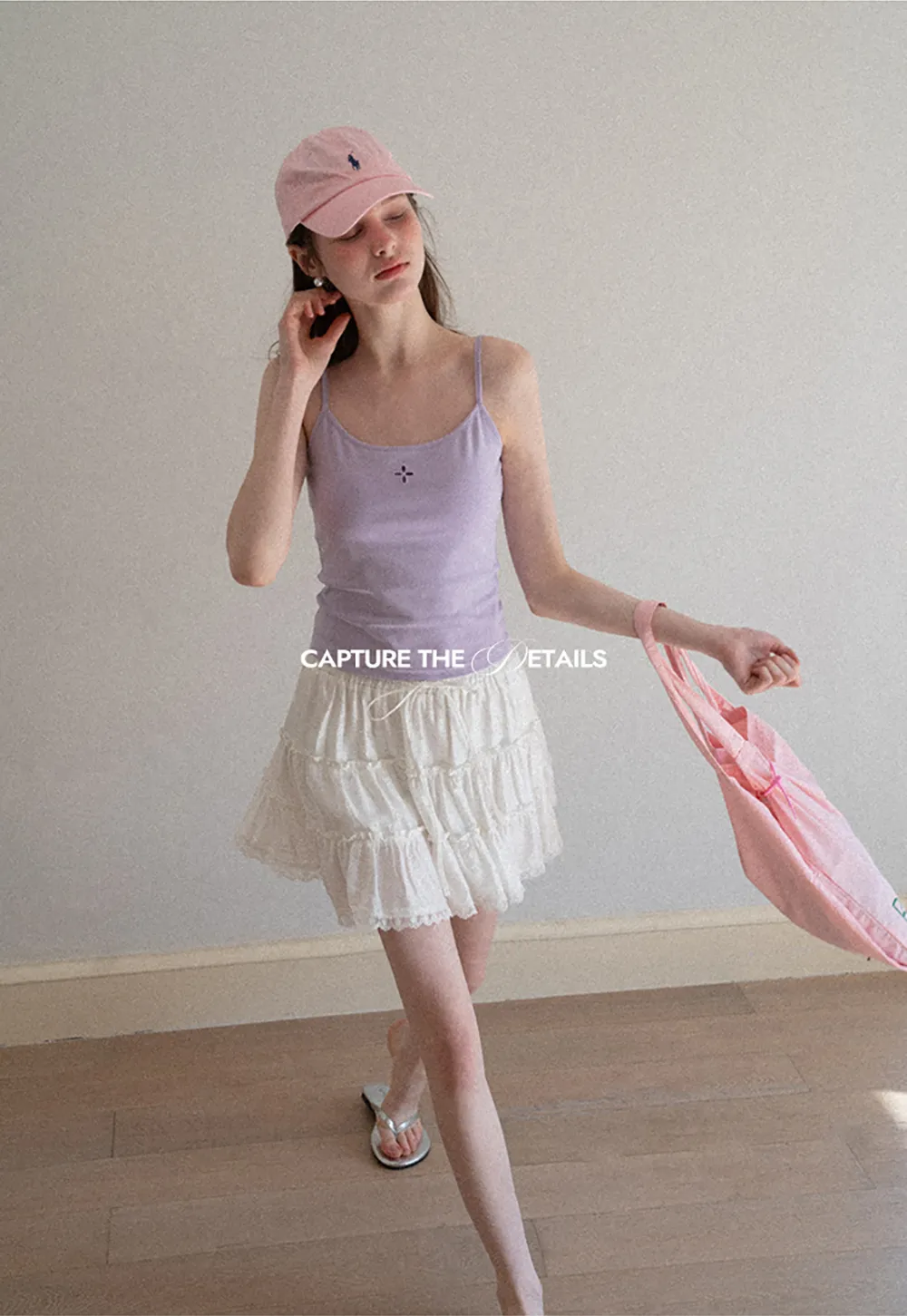 Tiered lace hem drawstring waist skirt