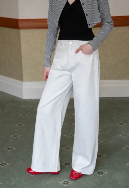 Wide leg high waist denim pants