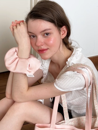 Ruffled Lace Trim Puff Sleeve Sheer Blouse