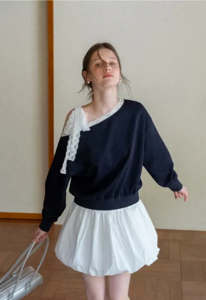 Off shoulder sweatshirt with lace trim detail