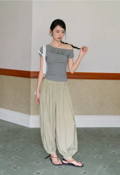 Loose Fit Elastic Waist Wide Leg Pants