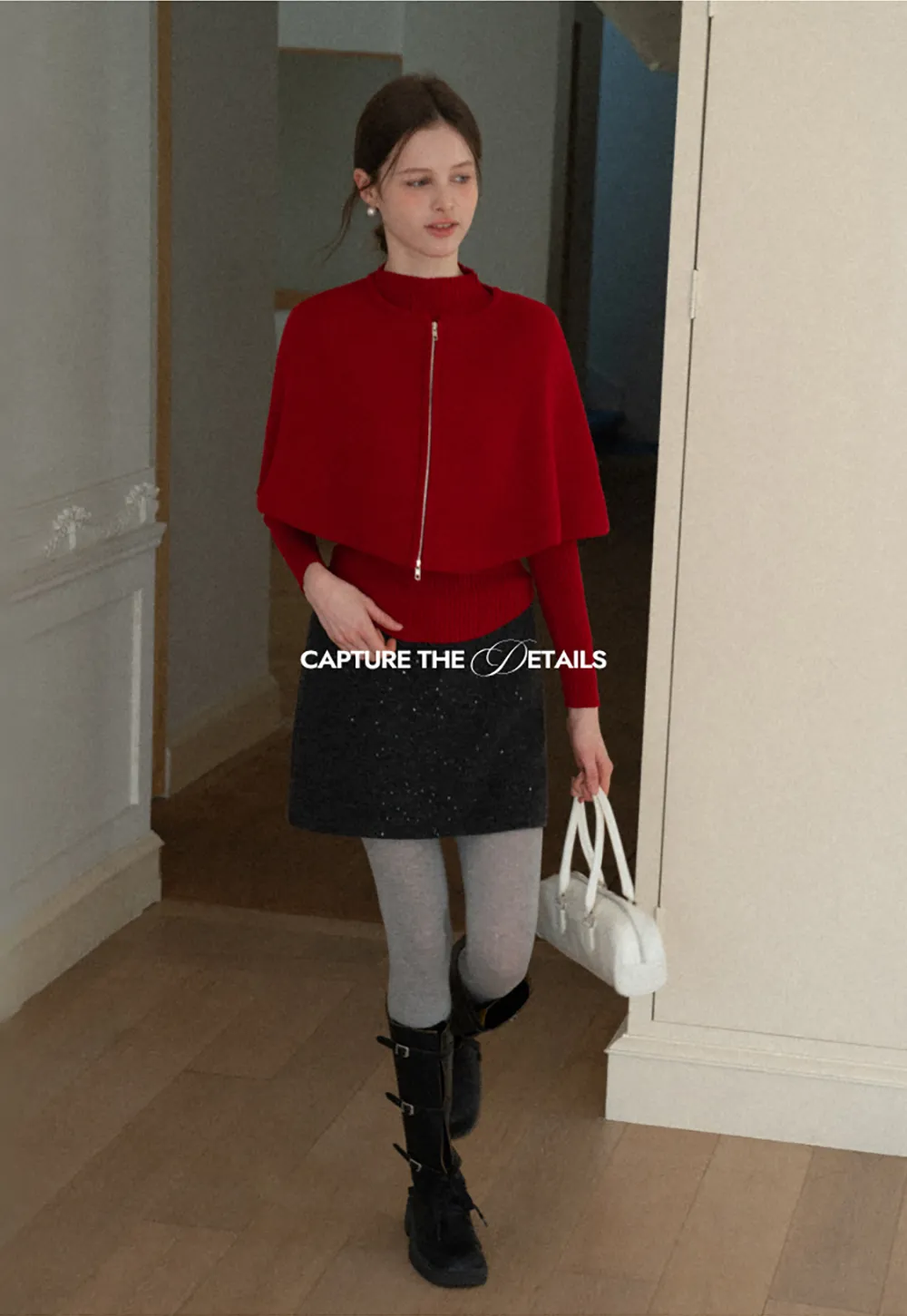 Zipper Front Knit Sweater with Wide Sleeves