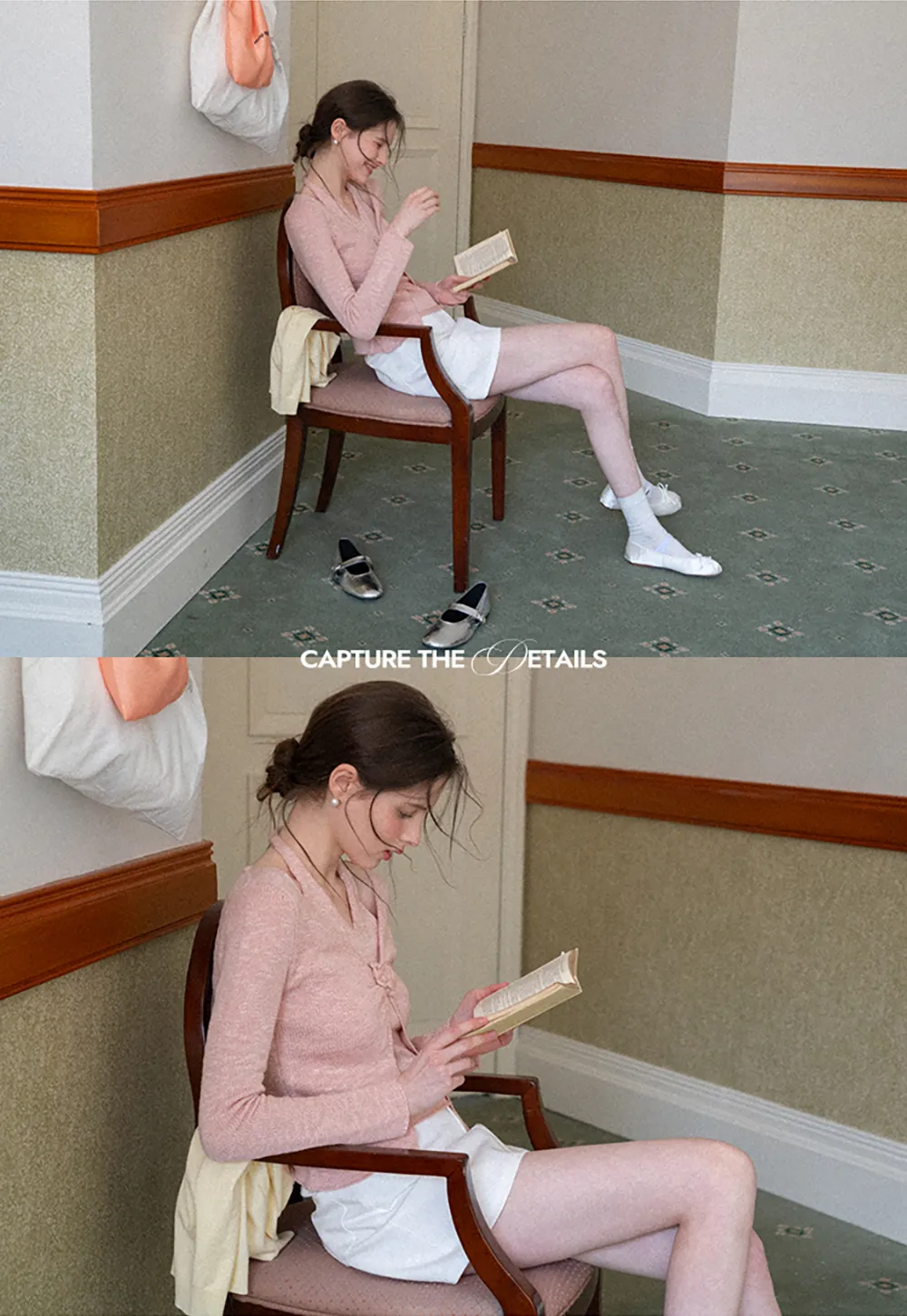 V Neck Knit Sweater with Floral Button Detail