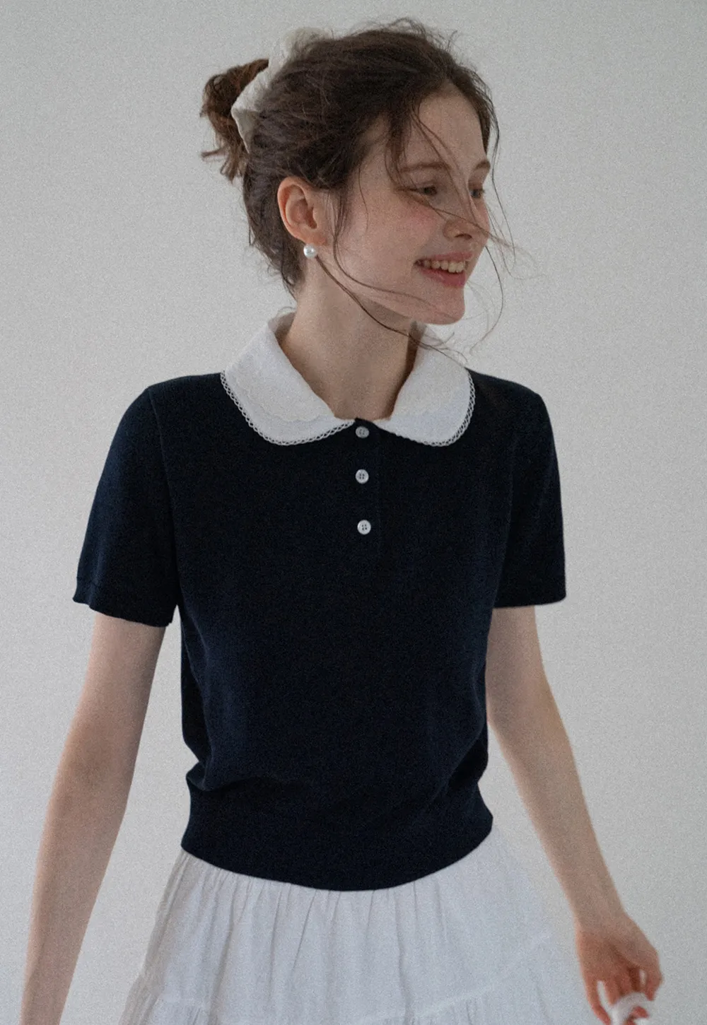 Contrast Peter Pan Collar Knit Top